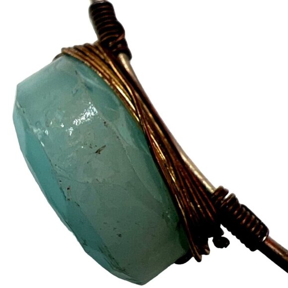 Handcrafted Larimar Gemstone Copper Wire Bangle Bracelet.  A95 - Picture 8 of 9